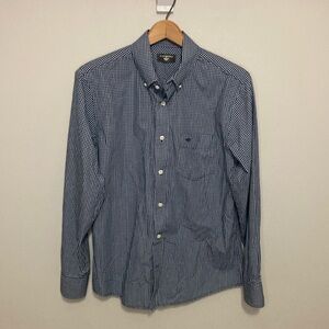 Mens Dockers Blue & White Checkered Dress Shirt, Medium, Button Down Long Sleeve